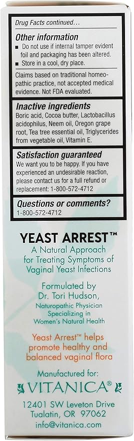Vitanica Yeast Arrest, Homeopathic Vaginal Suppositories, 14)