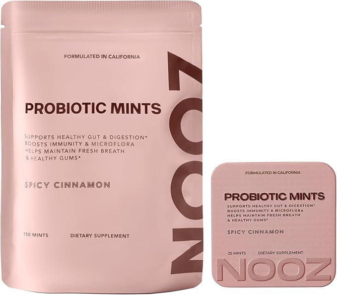 NOOZ Probiotic Mints Refill Bag - Gut & Oral Health Support - Spicy Cinnamon | Boosts Immunity & Digestion, Freshens Breath - Sugar-Free, No Aspartame - Eco-Friendly Refill Pack, 150 Mints