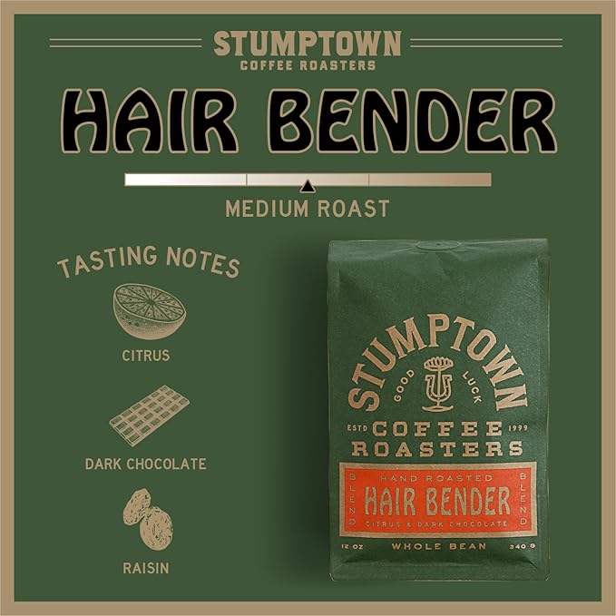Stumptown Coffee Roasters, Medium Roast Whole Bean Coffee - Hair Bender 12 Ounce Bag with Flavor Notes of Citrus and Dark Chocolate (Pack of 3)