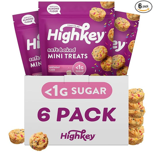 Highkey Low Carb Birthday Cake Mini Treats - Keto Snack Pack Gluten Free Muffins Sweet Low Carb Bread Bites Healthy Snacks Adults Kids Sugar Free Diabetic Soft Baked Treat Diet Friendly Food, 2 Oz (Pack of 6)
