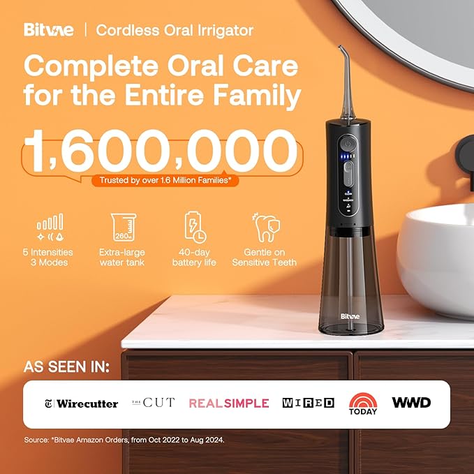 Bitvae Water Dental Flosser for Teeth, 3 Modes 5 Intensities, IPX7 Waterproof,