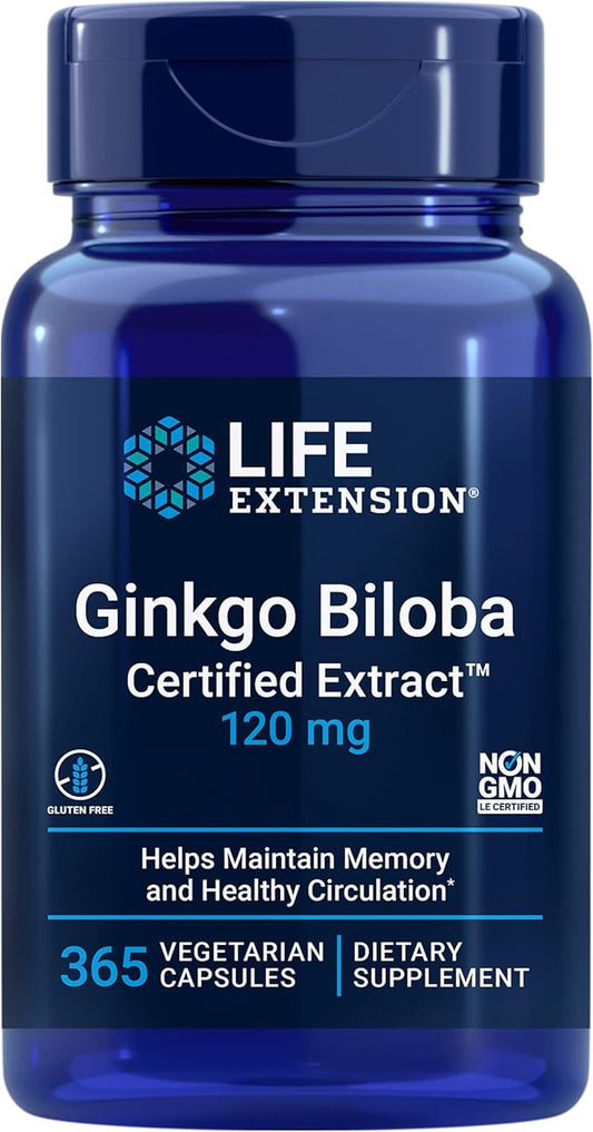 Life Extension Ginkgo Biloba Certified Extract™, 120 mg, 365 Capsules