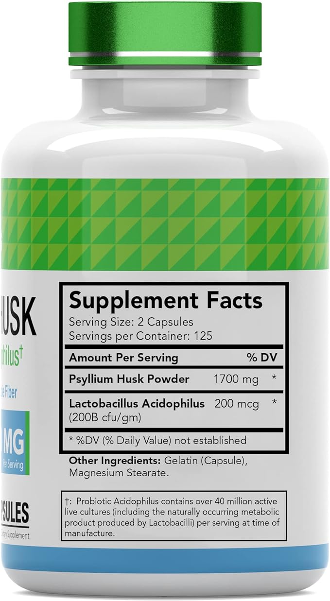 Psyllium Husk Capsules 1700 MG 250 Capsules
