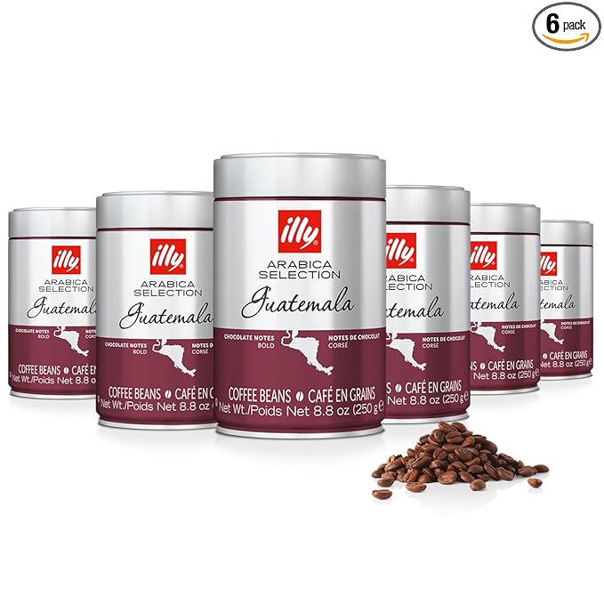 illy Whole Bean Coffee - Perfectly Roasted Whole Coffee Beans – Guatemala Dark Roast - with Notes of Chocolate – Complex & Balanced - 100% Arabica Coffee - No Preservatives – 8.8 Ounce, 6 Pack
