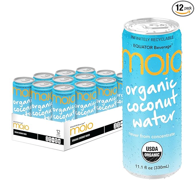 MOJO Organic Coconut Water | Hydration & Sports | Electrolytes 1043 mg | Vitamin B & C | Super Hydration for Skin & Body | 11.1 Oz (Pack Of 12)