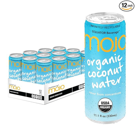 MOJO Organic Coconut Water | Hydration & Sports | Electrolytes 1043 mg | Vitamin B & C | Super Hydration for Skin & Body | 11.1 Oz (Pack Of 12)