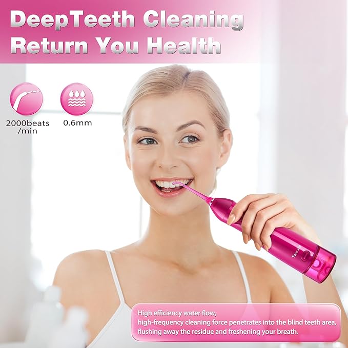 TOVENDOR Electric Water Flosser, Rechargeable Dental 3 Modes, 5 Tips (300ML, IPX7Waterproof IPX7Waterproof Waterflosser)