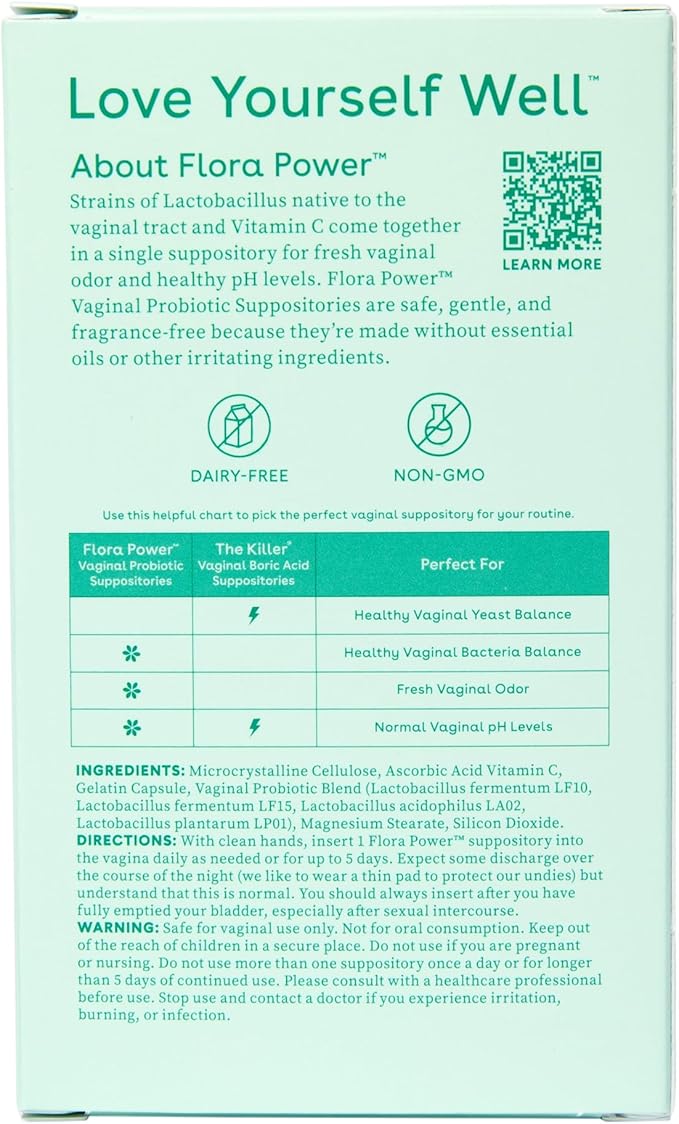 Love Wellness Vaginal Probiotic Suppositories, Flora Power
