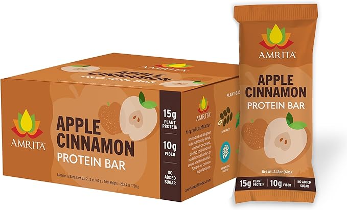 AMRITA Apple Cinnamon Vegan Protein Bars 15g of