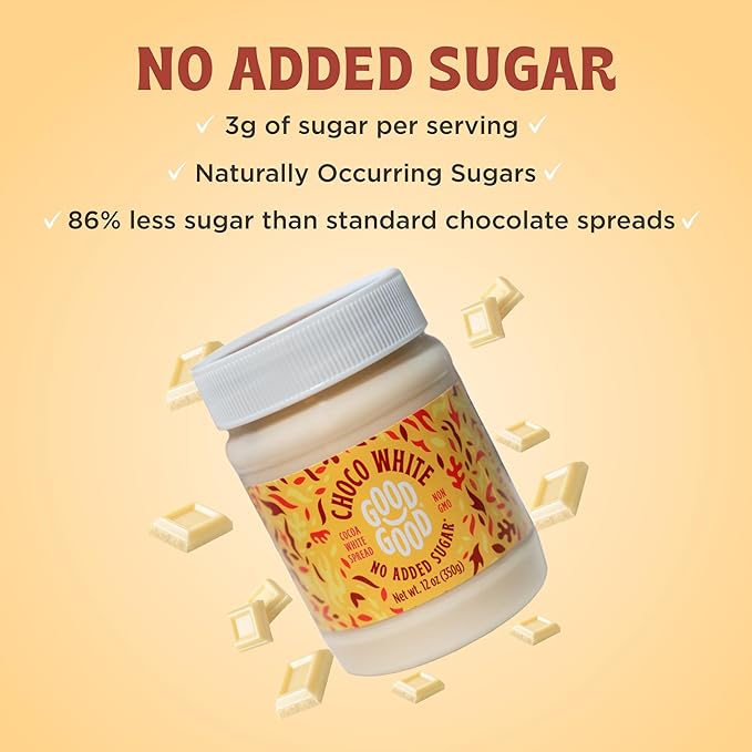 GOOD GOOD No Added Sugar White Choco Spread - Chocolate Spread with Natural Sweeteners - Gluten Free - Vegetarian Friendly - 12oz / 350g (Pack of 1)
