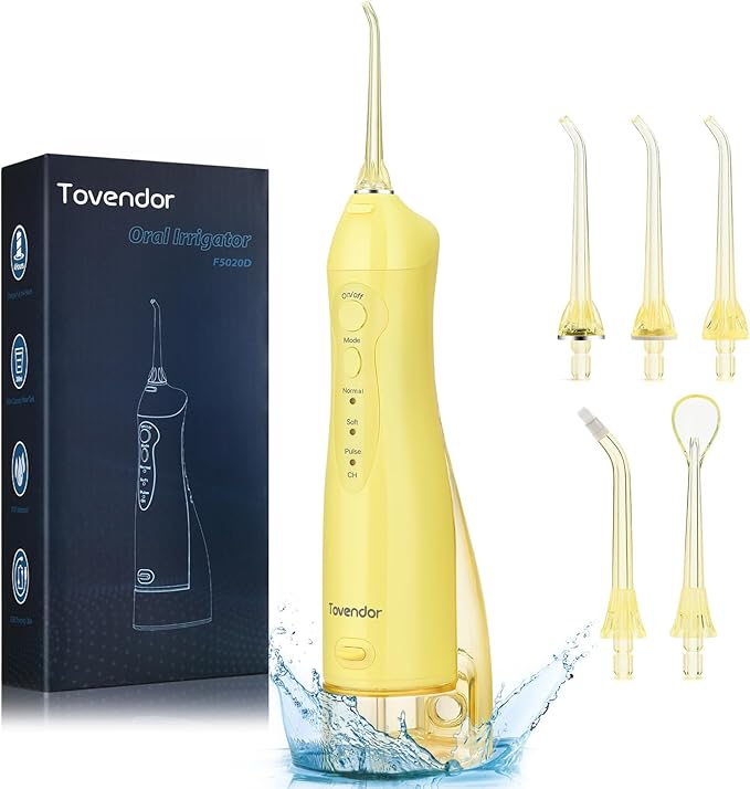 TOVENDOR Electric Water Flosser, Rechargeable Dental 3 Modes, 5 Tips (300ML, IPX7Waterproof IPX7Waterproof Waterflosser)