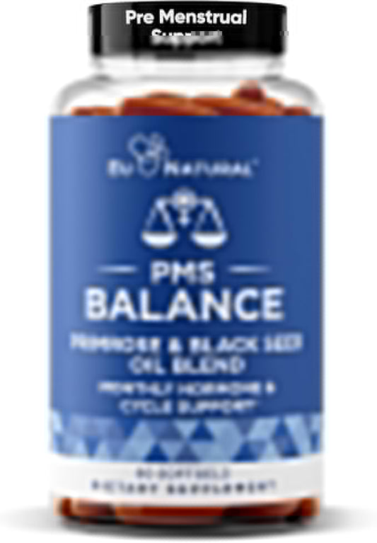 Balance PMS Vitamins for Women - Hormone Balance for Women, Menstrual & PMS Relief - Bloating, Cramping, Mood Swings, Restlessness, Clear Skin - Primrose Oil, Black Seed Oil & DIM - 60 Liquid Softgels