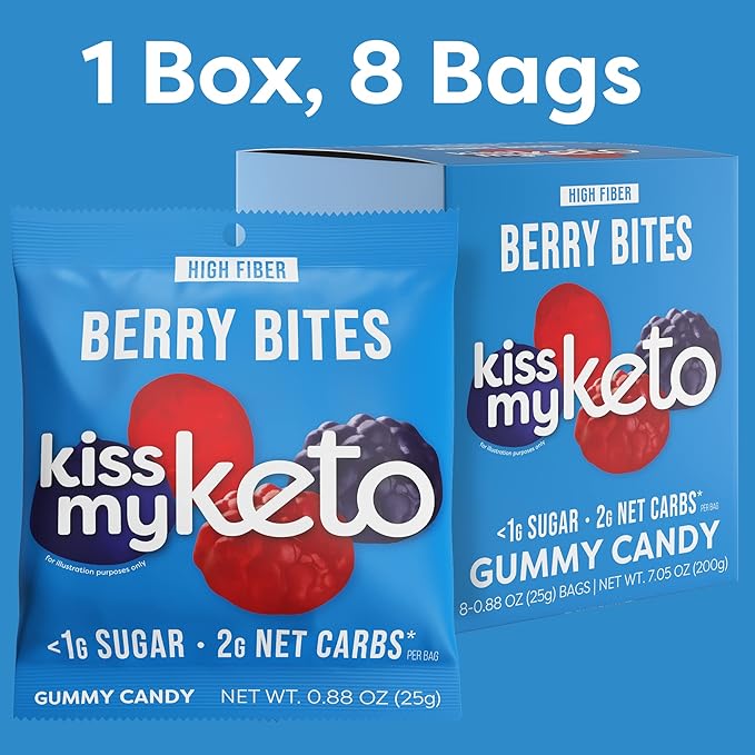 Kiss My Keto Gummies Candy – Low Carb Candy Berry Bites, Keto Snack Pack – Healthy Candy Gummys – Vegan Candy, Keto Gummy Candy – Keto Candy Gummies (16-pack)