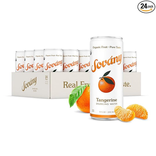 Sovány Sparkling Water, Tangerine, Seltzer Water Drinks, USDA Organic, Made With Real Fruit, Non-GMO, Vegan, No Added Sugar, Low Calorie, 12 fl oz, 24 Pack