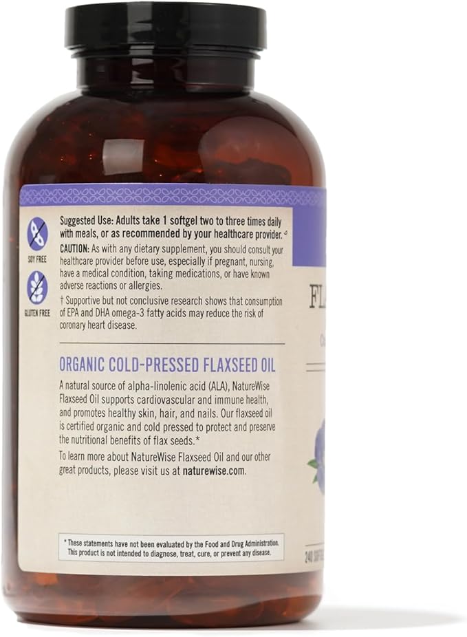NatureWise Flaxseed Oil 1200mg Softgels 720mg ALA, 3 6 6 9, 9, Supplement 240 Softgels[4-Month Softgels[4-Month Supply]