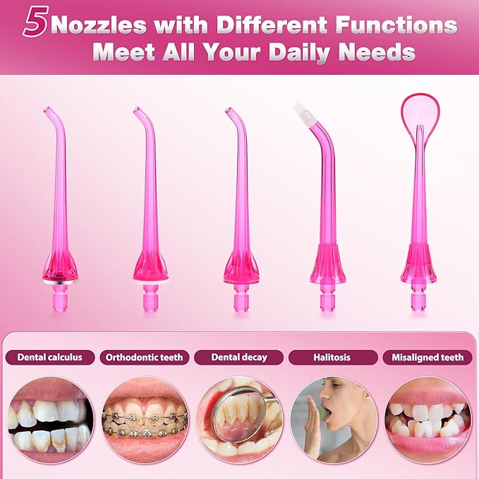 TOVENDOR Electric Water Flosser, Rechargeable Dental 3 Modes, 5 Tips (300ML, IPX7Waterproof IPX7Waterproof Waterflosser)