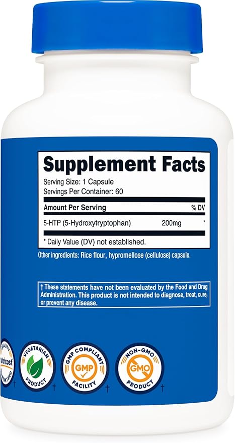 Nutricost 5-HTP 200mg, 60 Vegetarian Capsules (5-Hydroxytryptophan)