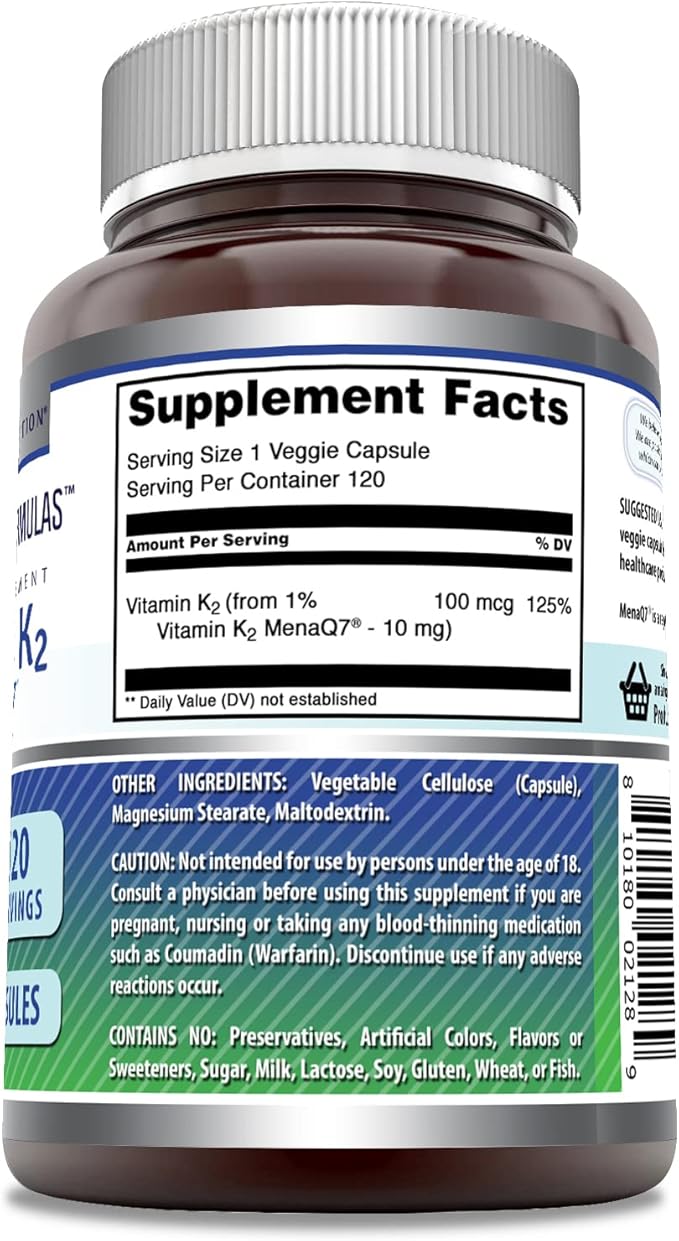 Amazing Formulas Vitamin K2 Menaq7 MK7 Supplement 100 Mcg (1 Pack, 120 Count)