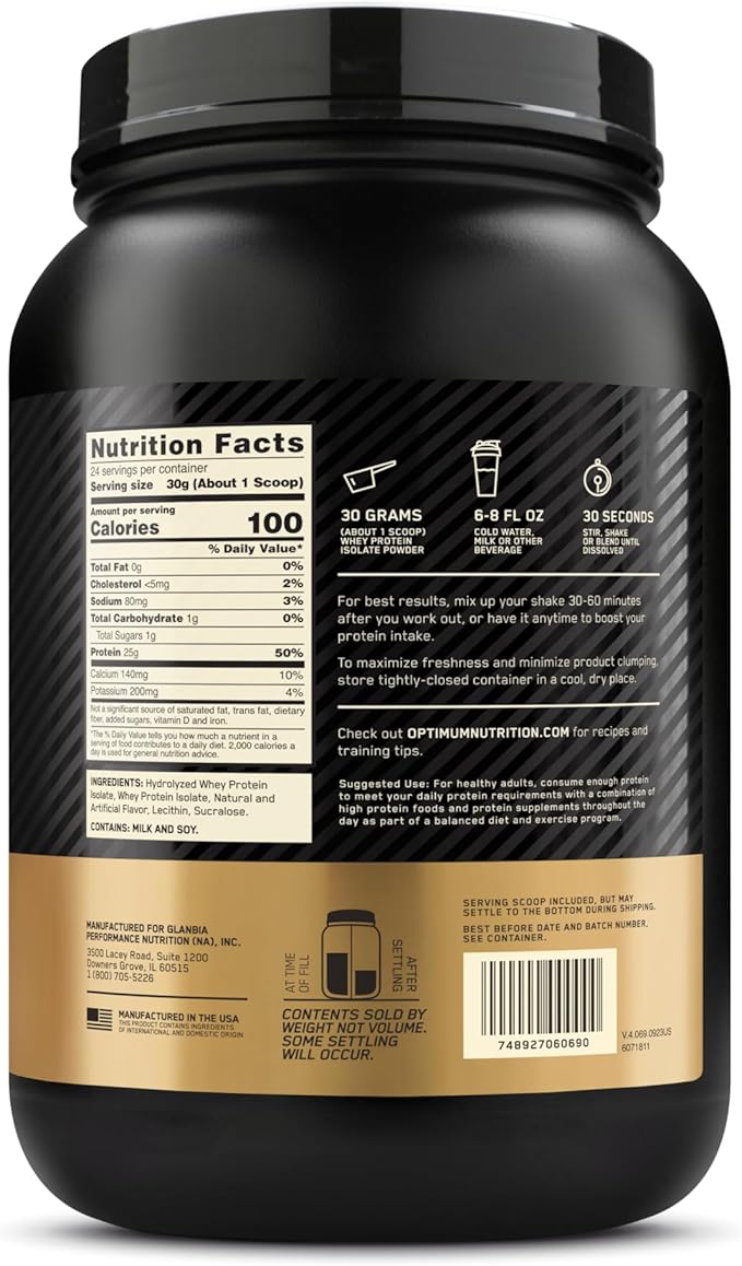 Optimum Nutrition Gold Standard 100% Isolate, 1.58 Pounds, 24 Servings