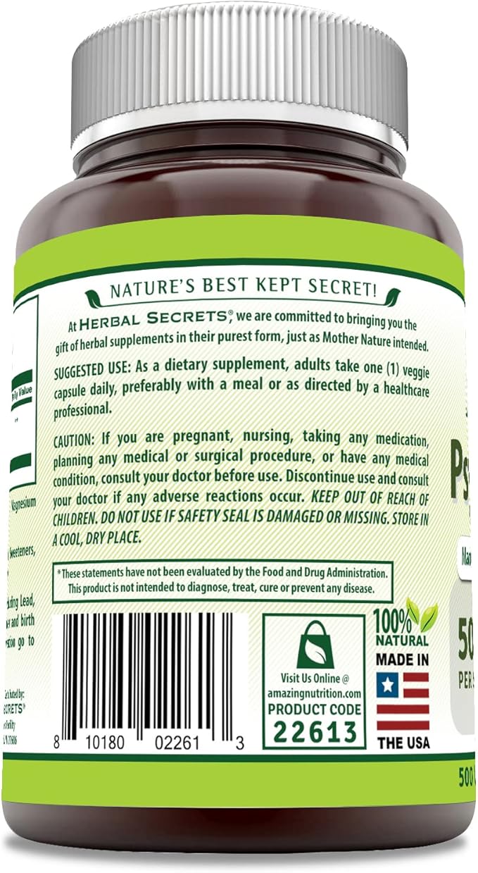 Herbal Secrets Psyllium Husk Supplement 500 Mg 500 Veggie