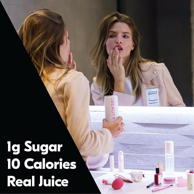 Tru Glow Seltzer, Biotin Beauty Drinks with Vitamin A, Raspberry Fruit Juice Flavored Sparkling Water, Caffeine Free, Kosher, Gluten Free, Low Calories, No Sugar Added Beverages, 12oz (Pack of 24)