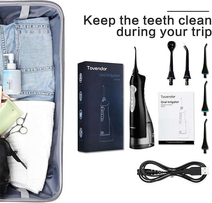 Electric Water Flosser, Rechargeable Dental Oral Irrigator 3 Modes, 5 Tips (300ML, IPX7Waterproof IPX7Waterproof Waterflosser)