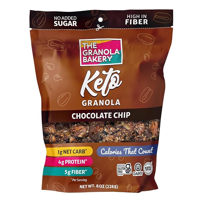 TGB Chocolate Chip Granola Cereal, Keto Friendly Snack, No Added Sugar, Gluten Free, High Fiber, 8oz Resealable Bag (Pack of 1)