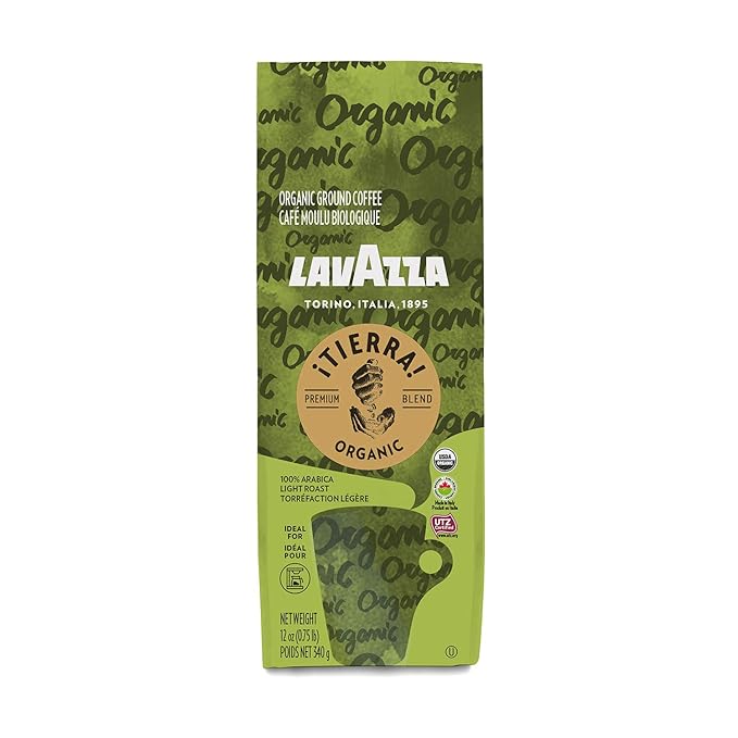 Lavazza ¡Tierra! Usda Organic Ground Coffee Premium Blend Authentic Italian, 100% Arabica Blended And Roasted in Italy, Value Pack, USDA Organic, 100% Sustainable Grown, 12 Oz (Pack of 6)