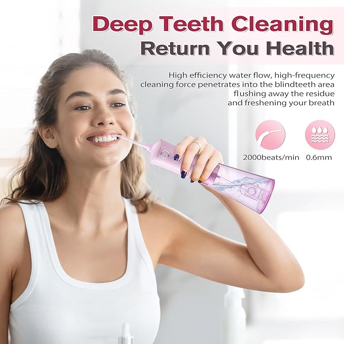 TOVENDOR Water Dental Flosser, Rechargeable Dental 3 Modes, 5 Tips 300ML Large IPX7 Waterproof