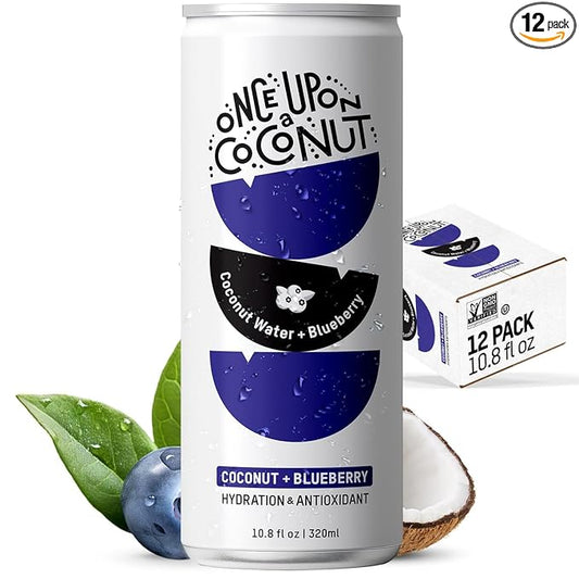 Once Upon a Coconut Blueberry Coconut Water - Pure No Sugar Added - Low-Calorie, All-Natural Drink with Electrolytes - Non-GMO, Gluten-Free - Pack of 12 Cans (each 10.8 fl oz)