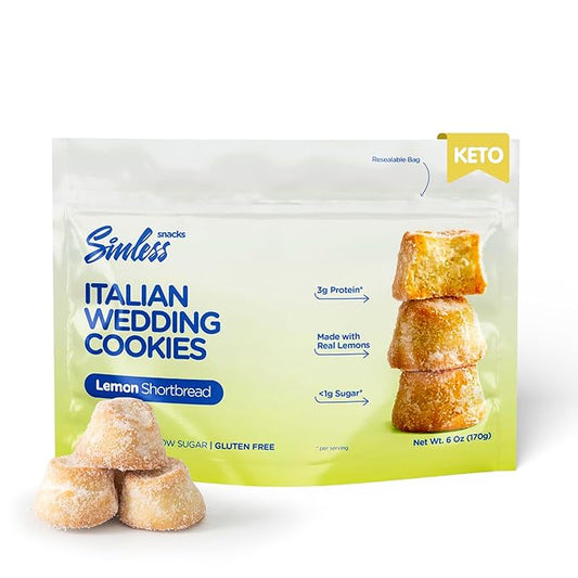 SINLESS SNACKS Keto Cookies Snack, Italian Wedding Lemon Cookies, Zesty Lemon Shortbread Cookies, Gluten-Free Italian Cookies, Low Sugar Keto Snacks, Keto Friendly Cookies