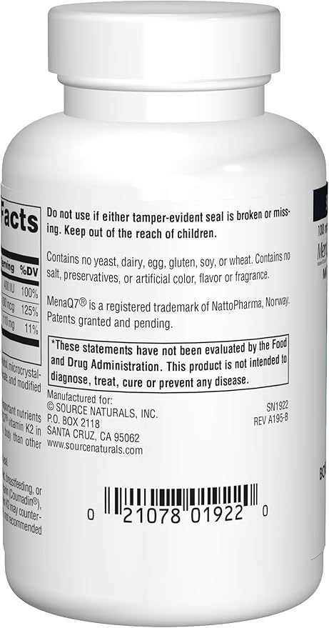 Source Naturals Vitamin K2 100mcg, 60 2)