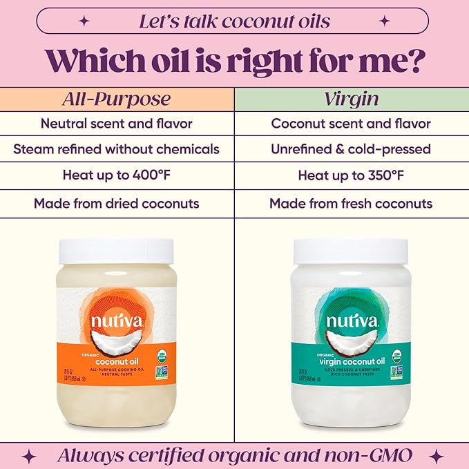 Nutiva Organic Coconut Oil 29 fl oz, Cold-Pressed, Fresh Flavor for Cooking Oil, Natural Hair Oil, Skin Oil, Massage Oil and, Non-GMO, USDA Organic, Unrefined Extra Virgin Coconut Oil (Aceite de Coco)