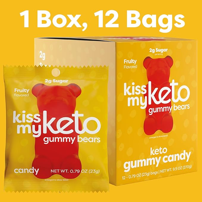 Kiss My Keto Gummies Candy – Low Carb Candy Gummy Bears, Keto Snack Pack – Healthy Candy Gummys – Sugar Free Gummy Bears, Keto Gummy Bear Candy – Keto Gummy Bears (24-pack)