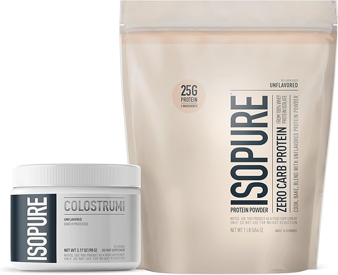 Bundle of Isopure Bovine Colostrum Supplement 90 Servings 25g Protein, 16 Servings, 1 Pound