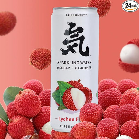 CHI FOREST Lychee Sparkling Water 24 Cans, Flavored Sparkling Water, 0 Sugar and 0 Calorie Bubbly Water, Refreshing Carbonated Water, Perfect for Party, Exercise or Work, 11.16 Fl oz, Pack of 24