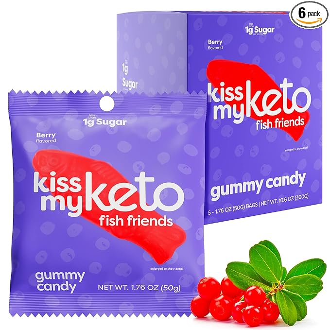 Kiss My Keto Gummies Candy – Low Carb Candy Gummy Fish, Keto Snack Pack – Healthy Candy Gummys – Vegan Candy, Keto Gummy Candy – Keto Candy Gummies (6-pack)