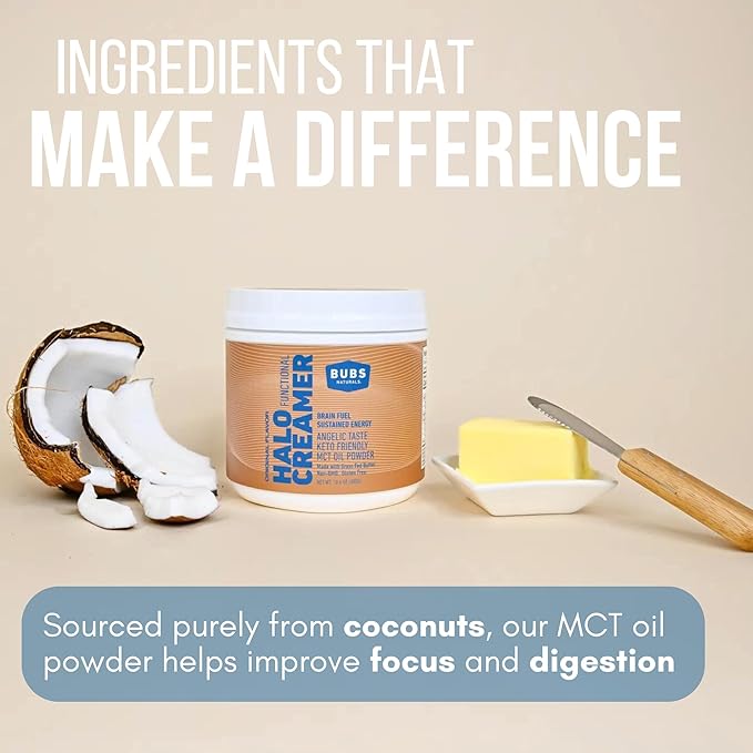 BUBS Naturals Halo Cream MCT Oil Powder - Functional Coconut Coffee Creamer (300gm Tub)