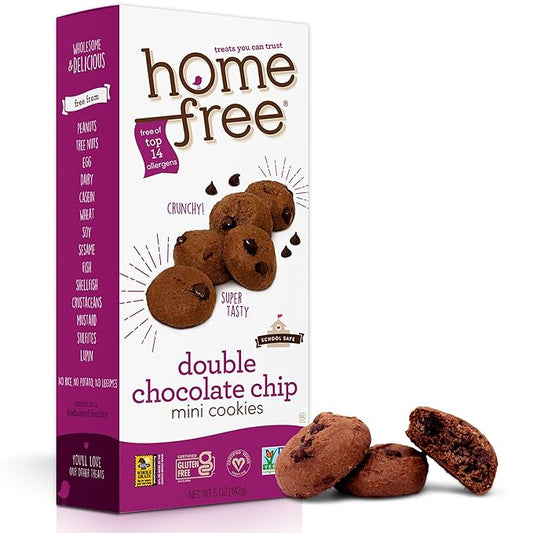 Homefree Mini Double Chocolate Chip Cookie Box, Gluten Free, Nut Free, Vegan, School Safe and Allergy Friendly Snack, 5 oz. Box (Pack of 1)
