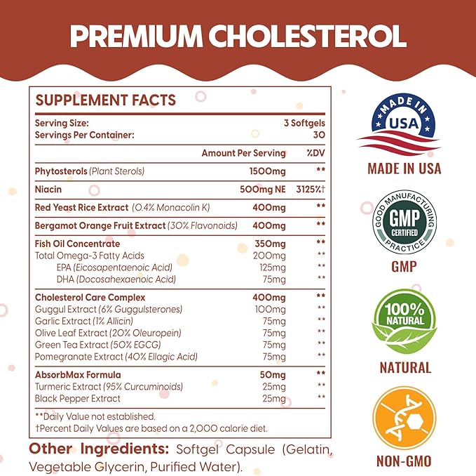3600 MG Cholesterol Supplements with Plant 180 Softgels