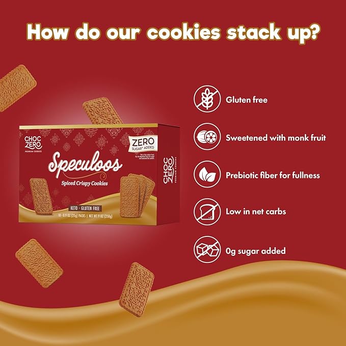 ChocZero Speculoos Cookies, Gluten Free, No Added Sugar, Spiced Windmill Keto Cookie, 30 Cookies Per Box, 9 Ounce (Pack of 1)