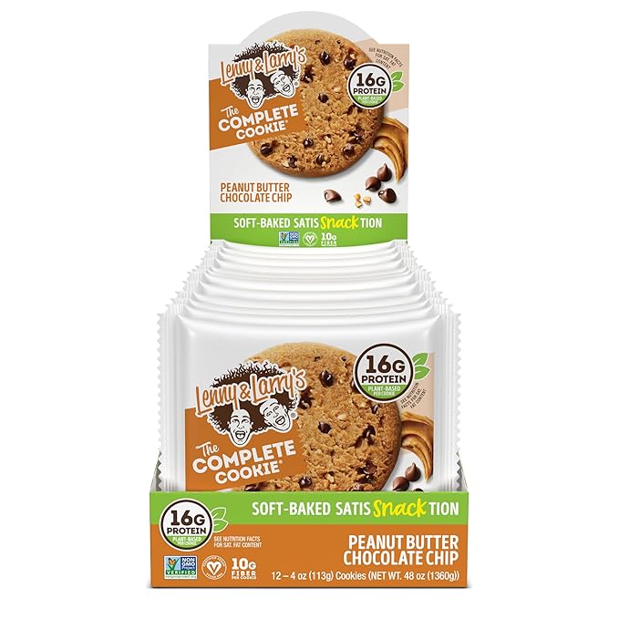 Lenny & Larry's The Complete Cookie, Peanut Butter Chocolate Chip, Soft Baked, 16g Plant Protein, Vegan, Non-GMO, 4 Ounce Cookie (Pack of 12)