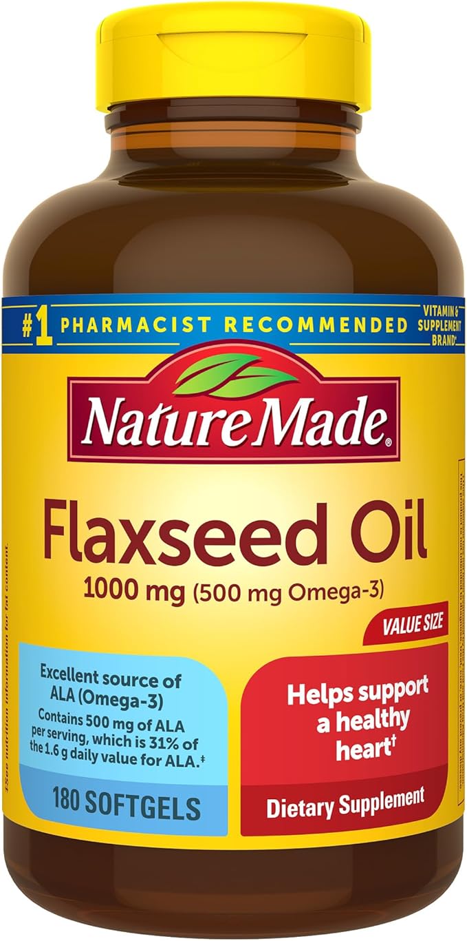 Nature Made Flaxseed Oil 1000 mg, 3 Supplement, 180 Softgels, 180 Day