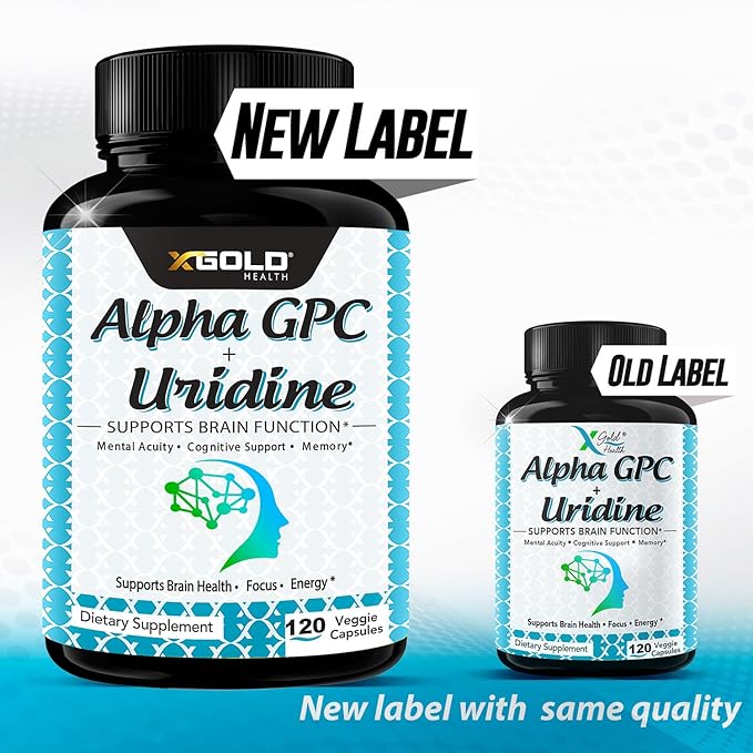 Alpha GPC Choline 600mg + Uridine 300mg-2-in-1 Nootropic -120 Veggie