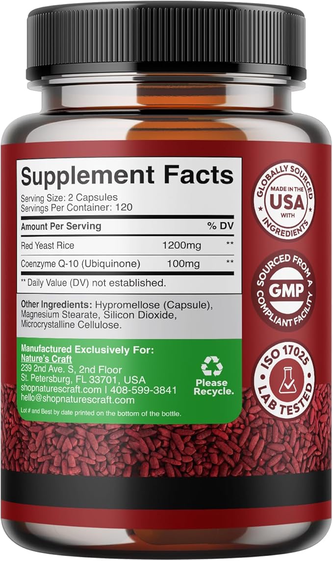 Red Yeast Rice with CoQ10 Supplement 1200 mg. CoQ10 100mg 100mg Per 3rd Party (4 Months)