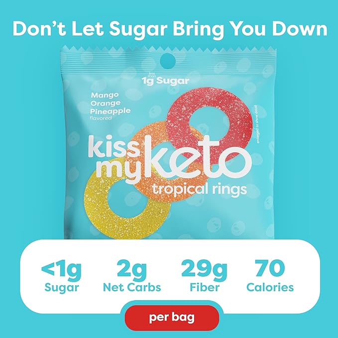 Kiss My Keto Gummies Candy – Low Carb Candy Gummy Rings, Keto Snack Pack – Healthy Candy Gummys – Vegan Candy, Keto Gummy Candy – Keto Candy Gummies (24-pack)
