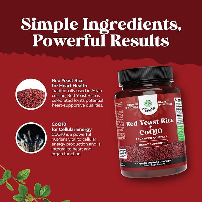 Red Yeast Rice with CoQ10 Supplement 1200 mg. CoQ10 100mg 100mg Per 3rd Party (1 Month)