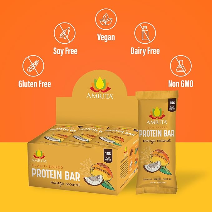 AMRITA Mango Coconut Vegan Protein Bars, 15g Plant