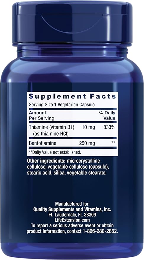 Life Extension Mega Benfotiamine, 250 mg, B1, high 120 capsules
