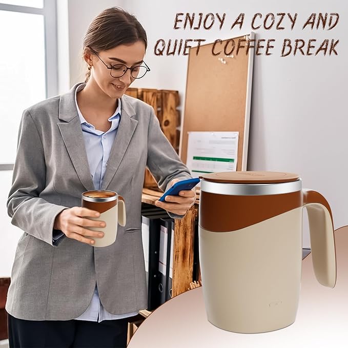 Self Stirring Coffee Mug, Rechargeable Automatic Coffee Stirring Mixing Mug, Electric Funny Self Mixing Cup, Stainless Steel Travel Coffee Cup for Office(Brown)